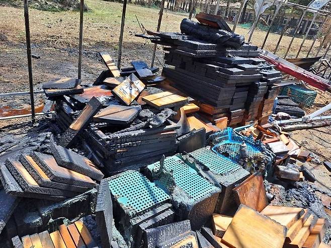 ▲ 25일 오전 11시 32분쯤 평창군 진부면 월정분교 비닐하우스에서 불이 나 30여분 만에 꺼졌다. 강원소방본부 제공