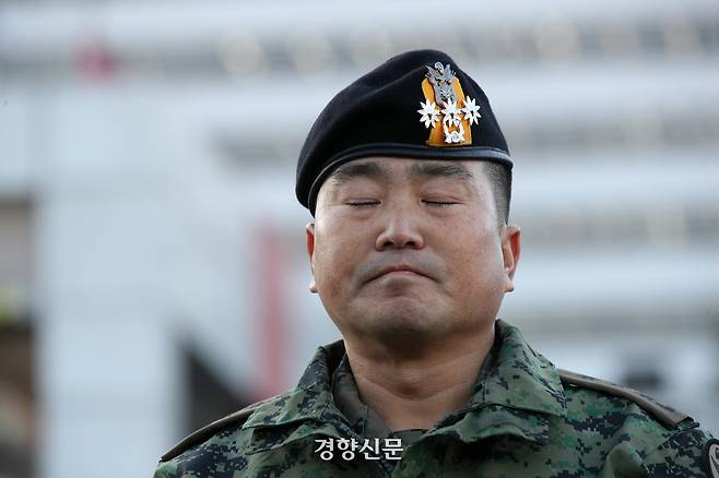 김현태 전 특전사 707특수임무단장이 2024년 12월9일 서울 용산구 전쟁기념관 앞에서 12·3 불법계엄 당시 국회 투입과 관련해 기자회견을 하고 있다. 권도현 기자