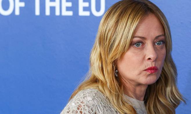 조르자 멜로니 이탈리아 총리. 사진은 24일(현지시간) 키프로스에서 열린 유럽연합(EU) 정상회의에 참석한 모습. 로이터연합