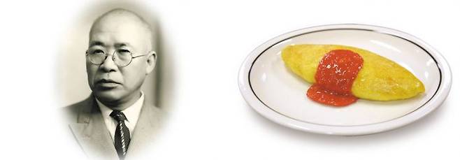 이와사키 다키조 이와사키 제작소 창업자(왼쪽), 그가 처음으로 만든 밀랍 오므라이스. 이와사키 Be-I 홈페이지