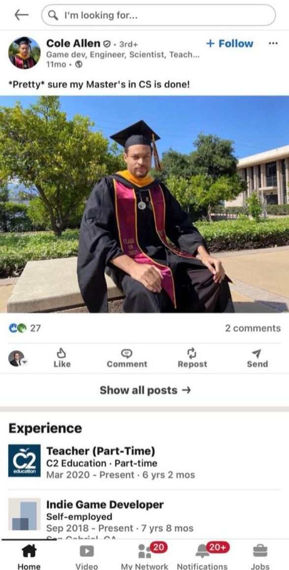 25일(미 동부 현지시간) 미 워싱턴D.C 워싱턴 힐튼 호텔 백악관 만찬장 총격사건 용의자인 캘리포니아주 출신 콜 앨런(31)의 ‘링크드인’ 정보 일부.[온라인 제보 갈무리]