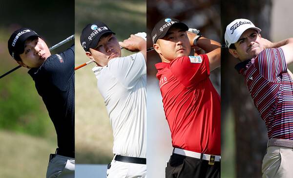 2026년 한국프로골프(KPGA) 투어 우리금융 챔피언십 우승 경쟁에 뛰어든 최찬, 문동현, 이태훈(캐나다), 브랜든 케왈라마니(미국). 사진제공=KPGA (사진을 무단으로 사용하지 마십시오.)