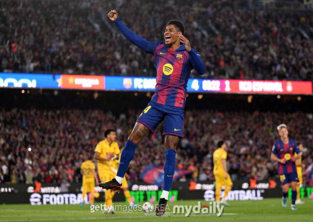 25일 스페인 '스포르트' 보도에 따르면 마커스 래시포드가 올여름 맨체스터 유나이티드 복귀를 앞두고 있다. 골을 넣은 뒤 세레머니를 하고 있는 래시포드./게티이미지코리아