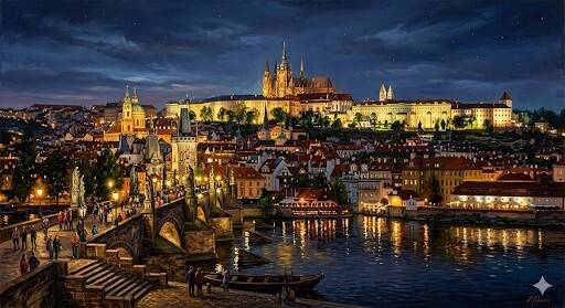 AI의 도움으로 만든 이미지. 블타바강에서 바라본 프라하성 /Gemini