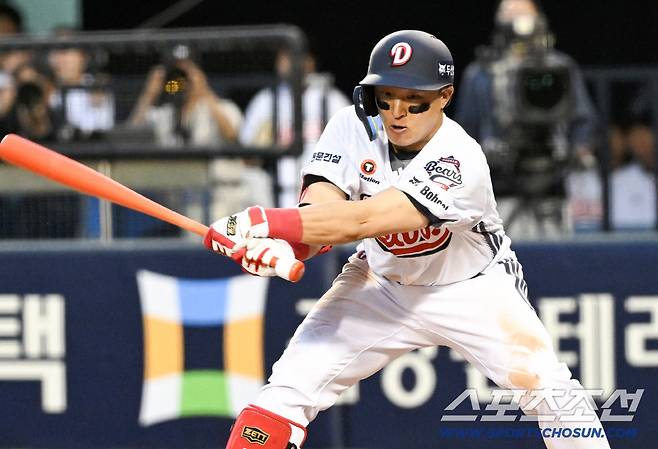 18일 잠실구장에서 열린 두산과 KIA의 경기. 7회말 1사 2루 두산 손아섭이 삼진을 당하고 있다. 잠실=박재만 기자 pjm@sportschosun.com/2026.04.18/