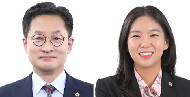 ▲ 공천 탈락해 '선거구 갈아타기(분당구 아→수정구 가)'로 단수 공천을 받은 박종각 성남시의원과 중원구에서 공천을 받지 못해 수정구로 바꿔 비례대표를 신청한 추선미(오른쪽) 성남시의원. /사진제공=성남시의회