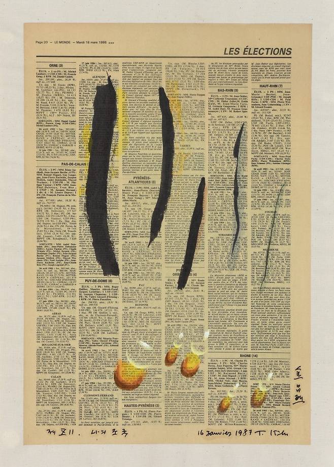 제12 나의 조국, The 12th My Country,&nbsp; &nbsp;신문지에 아크릴릭 복사,&nbsp; &nbsp;49.5x33.6cm,&nbsp; &nbsp;1987 / 사진=제주도