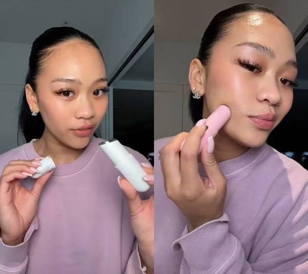 미국 올림픽 체조 금메달리스트인 수니 리가 'LG프라엘 수퍼폼&nbsp;갈바닉&nbsp;부스터'를 체험하고 있다. 사진=LG생활건강