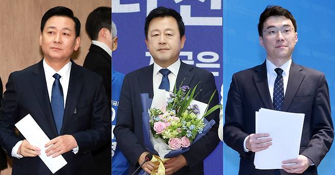 더불어민주당은 27일 6·3 지방선거와 함께 치러지는 경기 지역 국회의원 재·보궐선거 전략공천자를 발표했다. 왼쪽부터 경기 하남갑 보궐선거에 이광재 전 강원지사, 평택을 재선거에 김용남 전 의원, 안산갑 보궐선거에 김남국 전 의원. /연합뉴스