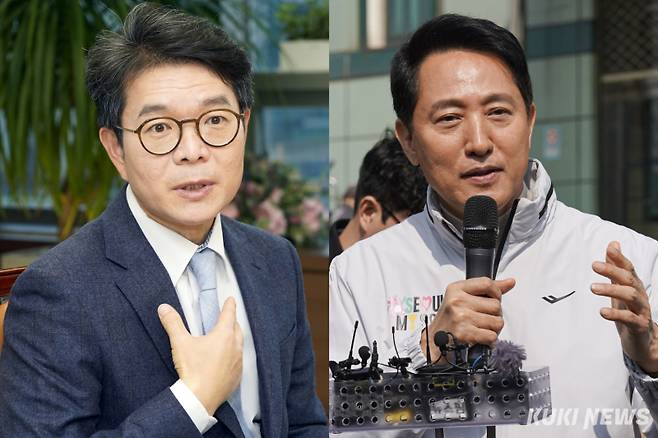 왼쪽부터 정원오 더불어민주당 서울시장 후보와 오세훈 국민의힘 서울시장 후보. 쿠키뉴스 자료사진