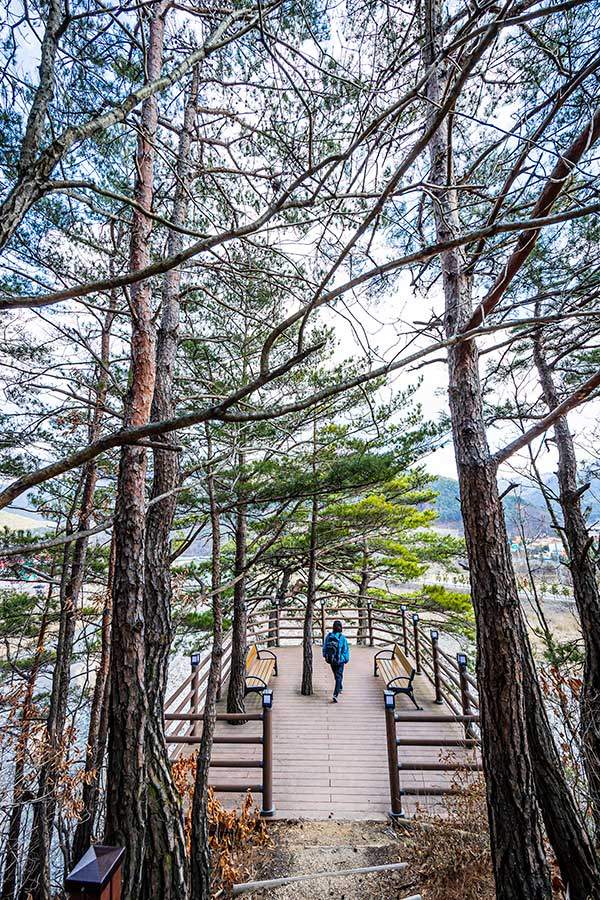 분천역 데크길 전망대에선 낙동강과 산타마을, 분천역 일대가 한눈에 보인다.