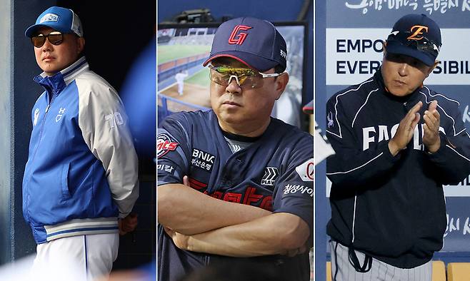 박진만(왼쪽부터), 김태형, 김경문