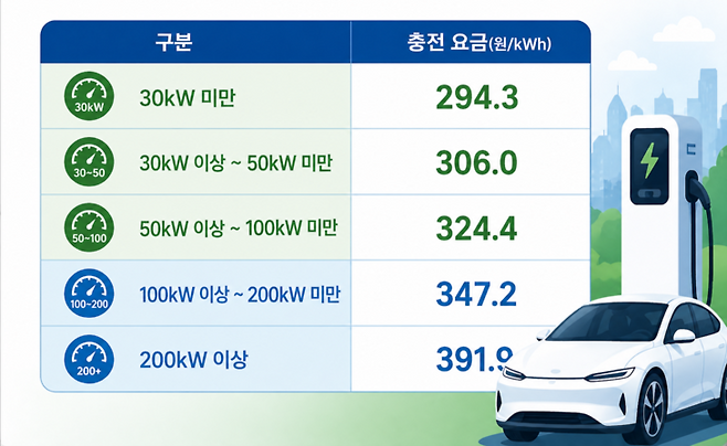 ▲전기차 공공 충전시설 충전요금 개편안. 참고= 기후에너지환경부