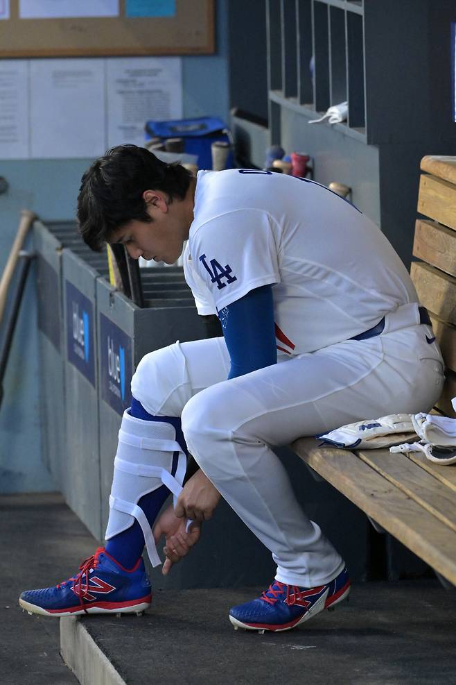 LA 다저스 오타니 쇼헤이가 올시즌 선발등판하는 경기에서 두 번째로 타자로는 쉬기로 했다. Imagn Images연합뉴스