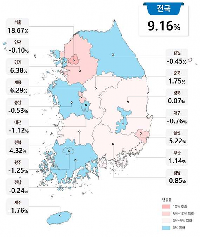2026년 공동주택 공시가격 시·도별 변동률. 국토교통부