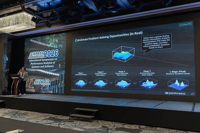 AI 모델의 데이터 처리 방식에 대해 설명하는 정명수 대표 / 출처=IT동아