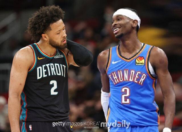 길저스-알렉산더(오른쪽)가 이끄는 오클라호마시티와 케이드 커닝햄이 속한 디트로이트의 희비가 엇갈리고 있다. /게티이미지코리아