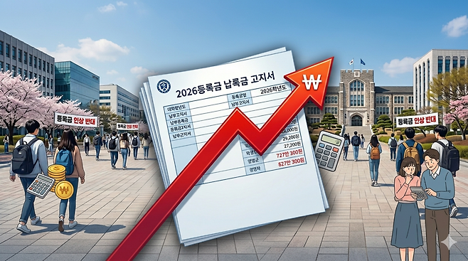 올해 4년제 일반대학과 교육대학 67.7%가 등록금을 인상한 것으로 파악됐다. 이들의 학생 1인당 연평균 등록금이 727만300원으로 집계됐다. 사진은 기사를 분석해 AI가 제작한 그림. [제미나이로 제작]