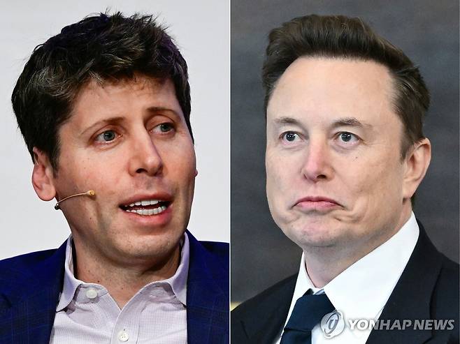 샘 올트먼 오픈AI 최고경영자(CEO·왼쪽)와 일론 머스크 테슬라 CEO [AFP=연합뉴스 자료사진. 재판매 및 DB 금지]