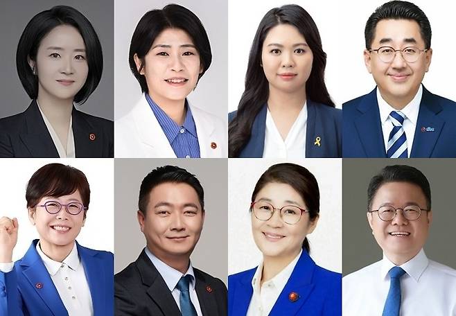 더불어민주당 비례대표 후보로 선출된 상위 8명(1~8순위). 사진 왼쪽 위부터 박지은, 임혜주, 정다운, 고석준. 아랫줄 맨 왼쪽부터 장희순, 오경남, 강영아, 임찬기.