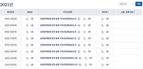 2021년 통화정책방향결정 회의 일정한은