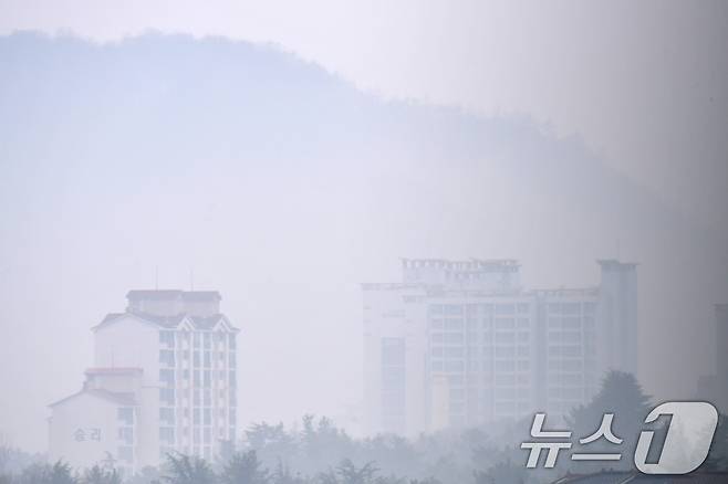 경북 포항시 전역에 봄비가 내리는 가운데 남구 연일읍에 있는 고층 아파트 주변이 안개에 덮여있다. 2026.3.18 ⓒ 뉴스1 최창호 기자