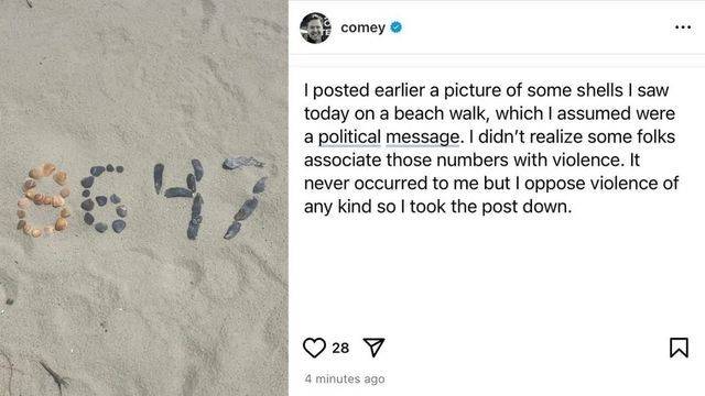 지난해 제임스 코미 전 연방수사국(FBI) 국장이 자신의 인스타그램 계정에 올렸다가 지운 사진(사진 왼쪽)과 삭제 후 올린 해명 글. 출처=제임스 코미  SNS 갈무리