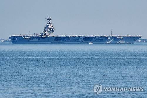 2025년 6월 23일 미국 버지니아주 노퍽 해군기지에 있는 미국 항공모함 제럴드 R. 포드호.    [AP=연합뉴스 자료사진]