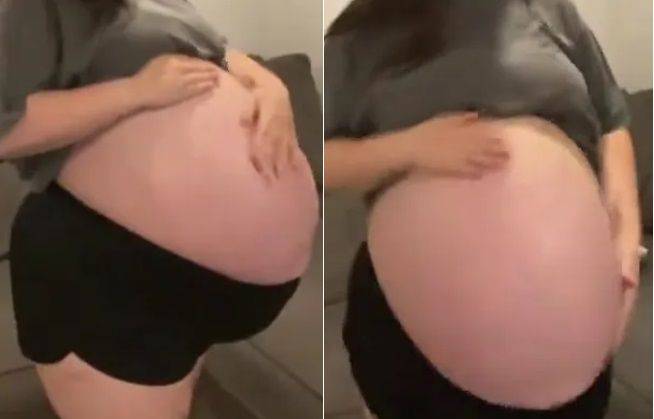 멕시코에 거주하는 에디스는 쌍둥이를 임신했을 당시 거대한 만삭배를 찍은 영상을 공개했다. 출처=틱톡