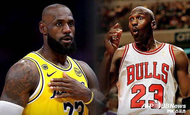 르브론 제임스(사진 왼쪽), 마이클 조던. 사진 원본=AFPBBNews=News1/편집=이근승 기자