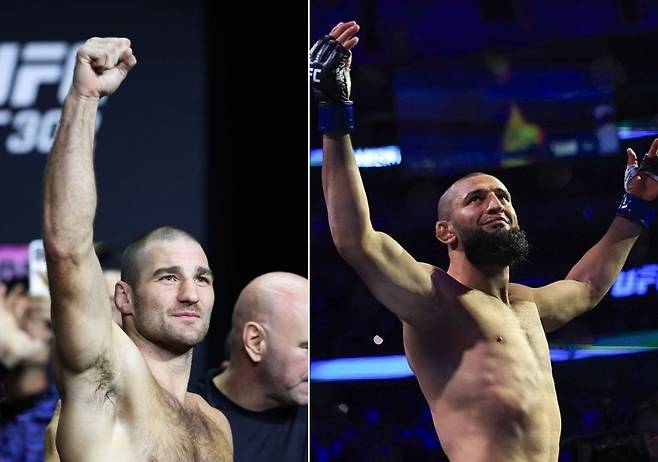 도전자 션 스트릭랜드(왼쪽)와 무패 미들급 챔프 함자트 차마예프 [게티이미지]