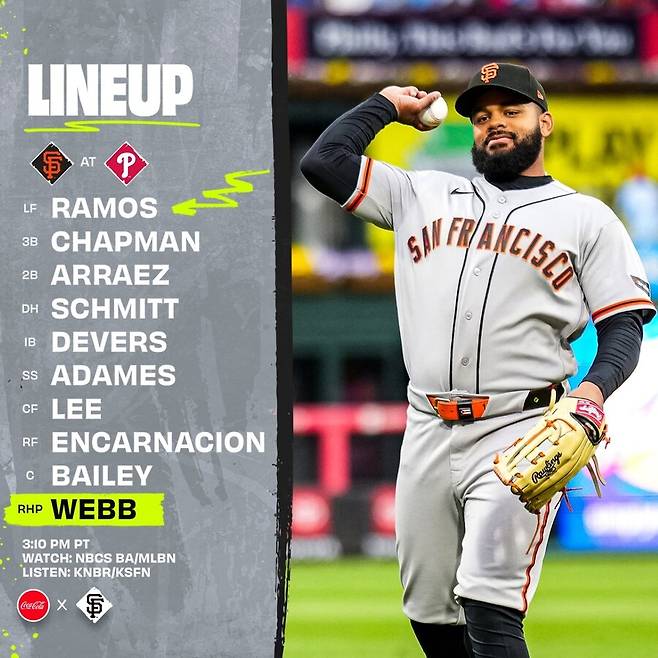 ▲ 이정후는 30일(한국시간) 필라델피아 필리스와 경기에 7번 타자 중견수로 선발 출전할 예정이었으나, 경기가 우천 취소됐다. ⓒ샌프란시스코 자이언츠 SNS