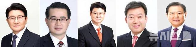 [포항 경주 울진 울릉=뉴시스] = 6·3 지방선거 경북 동해안 4개 시장·군수 선거에 무소속 후보 5명이 출마했다. 사진 왼쪽부터 박승호 포항시장 후보, 정병두 경주시장 후보, 황이주 울진군수 후보, 남한권·남진복 울릉군수 후보. 2026.05.01. photo@newsis.com