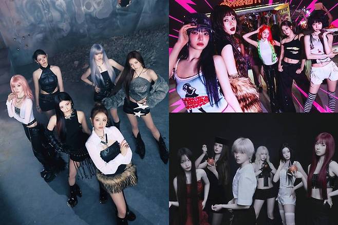 ▲ 베이비몬스터, 르세라핌, 엔믹스(왼쪽부터 시계방향). 제공| YG엔터테인먼트, 쏘스뮤직, JYP엔터테인먼트