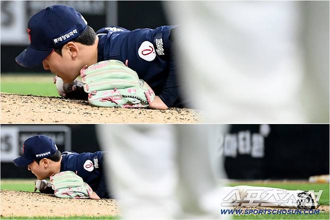 최준우의 총알 같은 타구를 잡아낸 최준용이 안도의 한숨을 쉬었다. 인천=허상욱 기자