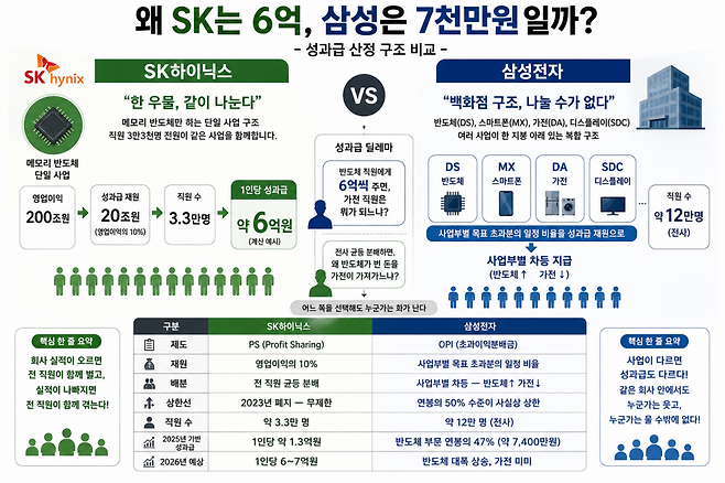 SK하이닉스와 삼성전자의 성과급 산정 구조 비교. (사진=챗GPT AI 생성)