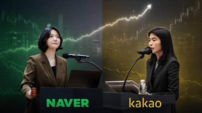 최수연(왼쪽) 네이버 대표와 정신아 카카오 대표(사진=각사 제공 사진으로, 챗GPT로 이미지 재구성)