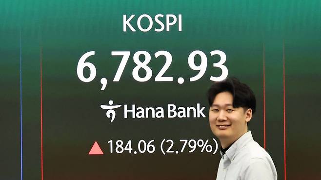 4일 서울 중구 하나은행 딜링룸 현황판에 코스피가 표시되고 있다. 연합뉴스