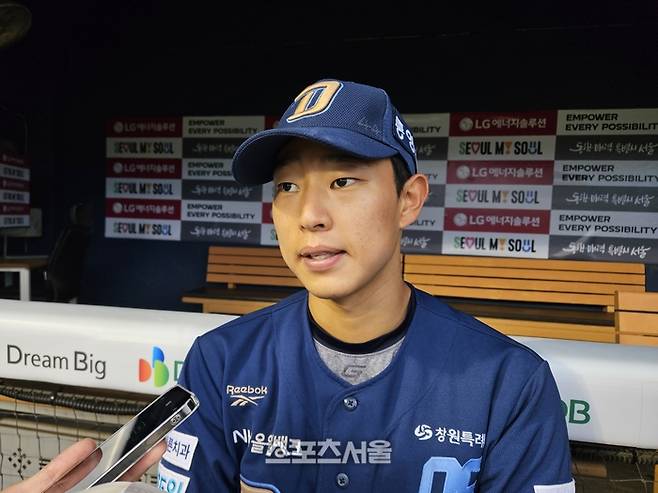 NC 김한별이 3일 잠실구장에서 열린 2026 KBO리그 정규시즌 LG전 승리 후 인터뷰를 하고 있다. 잠실 | 김동영 기자 raining99@sportsseoul.com