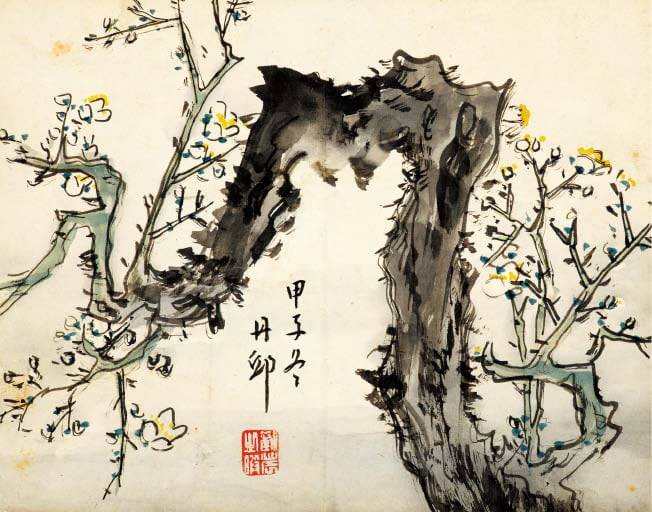김홍도, ‘노매도(老梅圖·1804)’. 22.3×17.6cm. 종이에 먹과 엷은 색, 개인 소장. /국립중앙박물관