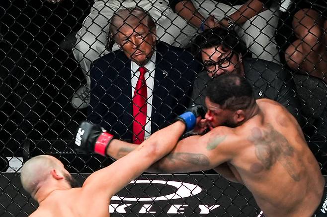 도널드 트럼프 미국 대통령이 지난달 11일 플로리다주 마이애미에서 종합격투기 UFC 경기를 관람하고 있다. 마이애미=AP 뉴시스