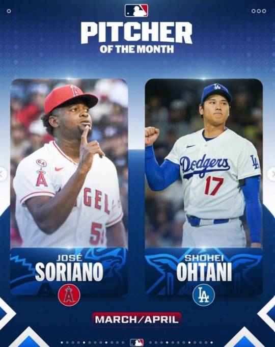 MLB 3∼4월 이달의 투수 소리아노(왼쪽)와 오타니. / 사진=연합뉴스