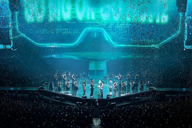 Boy band Enhypen performs during a concert for its “Blood Saga” world tour at KSPO Dome in southern Seoul on May 1. [BELIFT LAB]