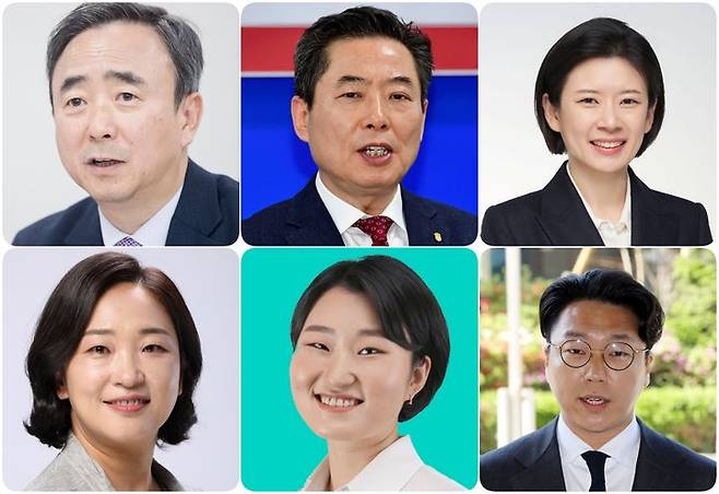 [광주=뉴시스] 송창헌 기자 = 6·3지방선거와 함께 치러지는 광주 광산을 국회의원 보궐선거 여·야 대진표가 6일 사실상 확정됐다. 사진 윗줄 왼쪽부터 더불어민주당 임문영, 국민의힘 안태욱, 조국혁신당 배수진, 아랫줄 왼쪽부터 진보당 전주연, 기본소득당 신지혜, 무소속 구본기 후보. (사진=뉴시스DB·페이스북 갈무리) 2026.05.06 photo@newsis.com  *재판매 및 DB 금지