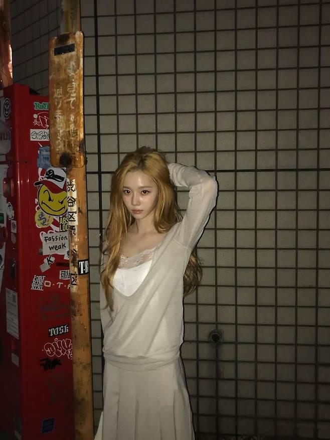윈터의 레이스 슬리브리스 코디. 인스타그램 @imwinter