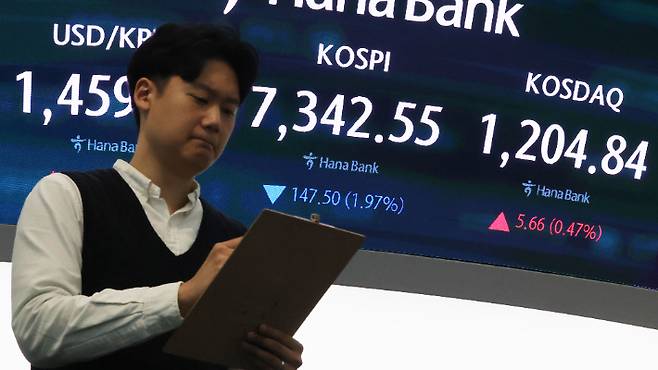 8일 서울 중구 하나은행 딜링룸 현황판에 코스피가 표시되고 있다. 연합뉴스