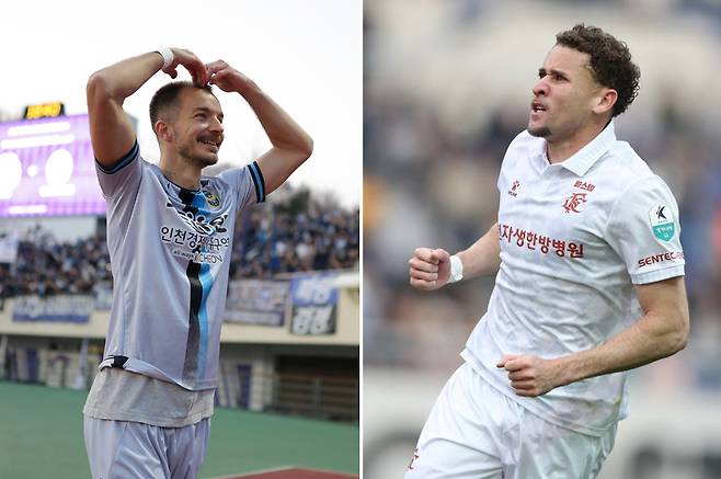 인천 무고사(왼쪽)와 부천 갈레고 | 프로축구연맹 제공