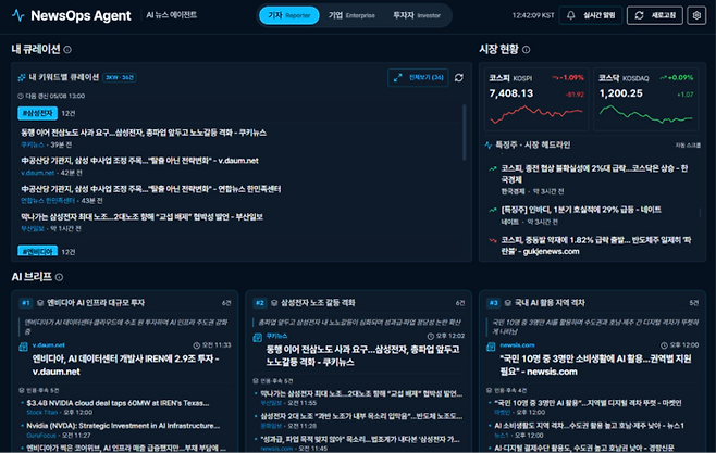 전자신문 기자들이 더존 메이커톤 행사에서 바이브코딩을 통해 직접 만든 'NewsOps Agent' 서비스 화면