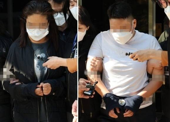 약물을 탄 술로 남편을 살해하려 한 혐의를 받는 태권도장 직원(왼쪽)과 공범 관장이 9일 오후 구속 전 피의자 심문(영장실질심사)이 끝난 뒤 인천지법 부천지원을 나서고 있다.  /사진=연합뉴스
