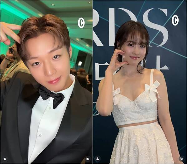 ▲ '백상예술대상'에 참석한 배우 박지훈과 박보영.&nbsp; &nbsp;출처 l 코스모폴리탄 공식 SNS 캡처